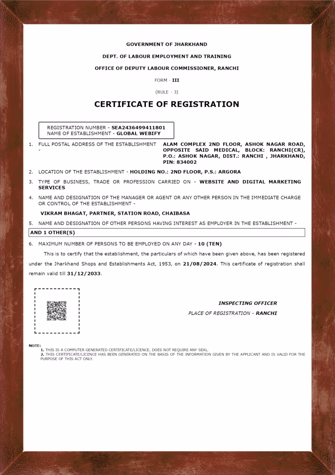 Certificate of Registration